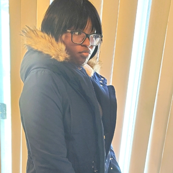 dressbarn Jackets & Blazers - Hooded Women's Navy Parka with Faux Fur Trim